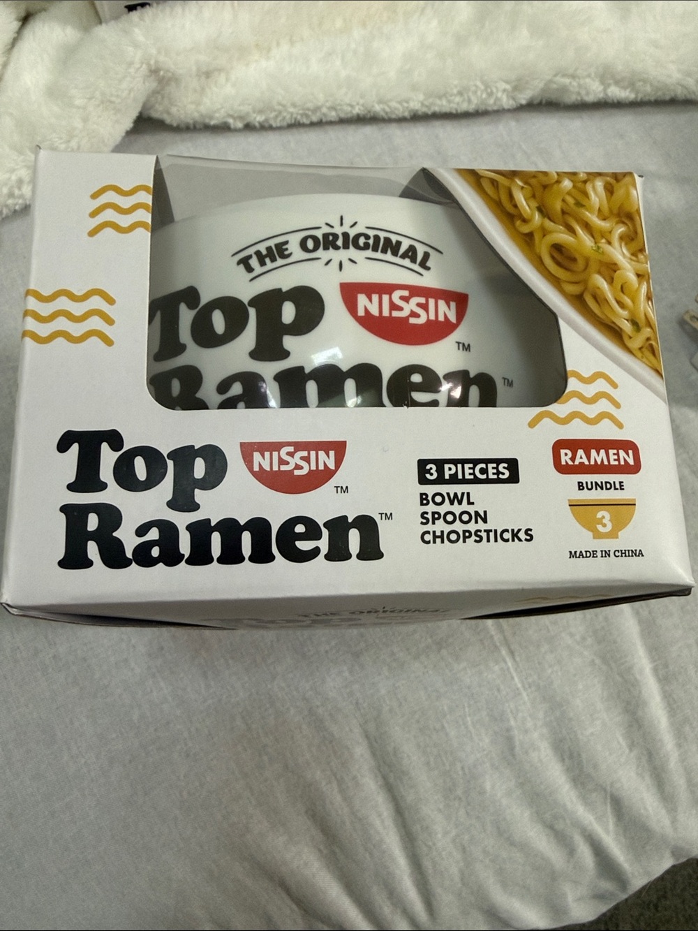 Nissin Top Ramen White Ceramic Bowl Set with Chopsticks